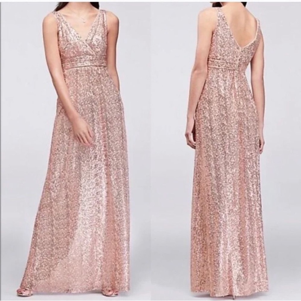 NWT David's Bridal Pink Sequin V Neck Sleeveless Formal Dress